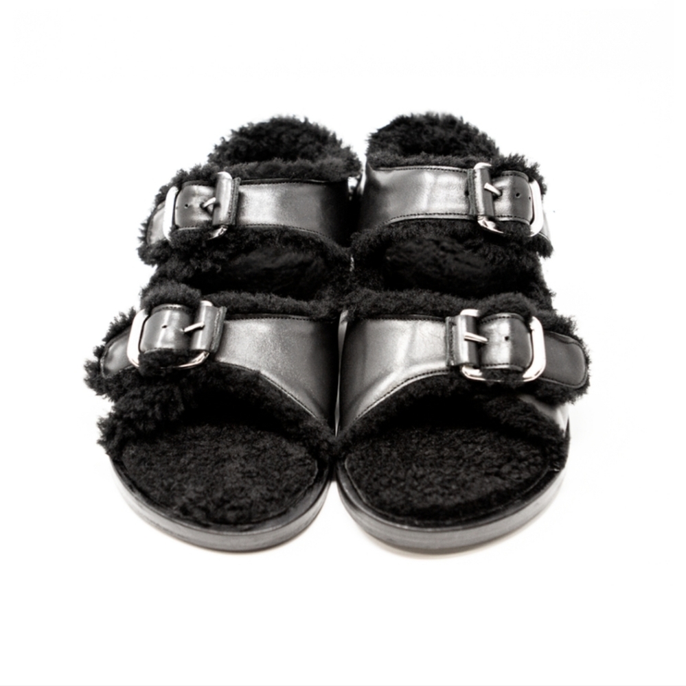 FUR DELUXE REAL SHEARLING LINED REAL LEATHER BIRKENSTOCK LIKE SHOES..EUC…